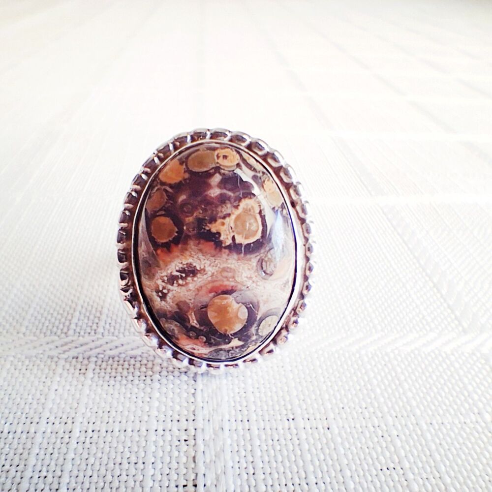 Vintage Sterling Silver Jasper Oval Ring Size 5
